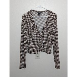 Just Polly Women's Checkerboard Long Sleeve Cardigan Sweater Top Size XL